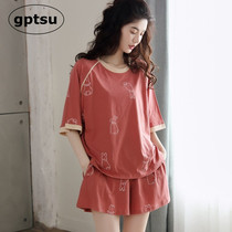 Japanese GP Summer Pyjamas Woman Pure Cotton Slim Short Sleeve Shorts Exploits Cartoon Cute Home Clothing Two Suits