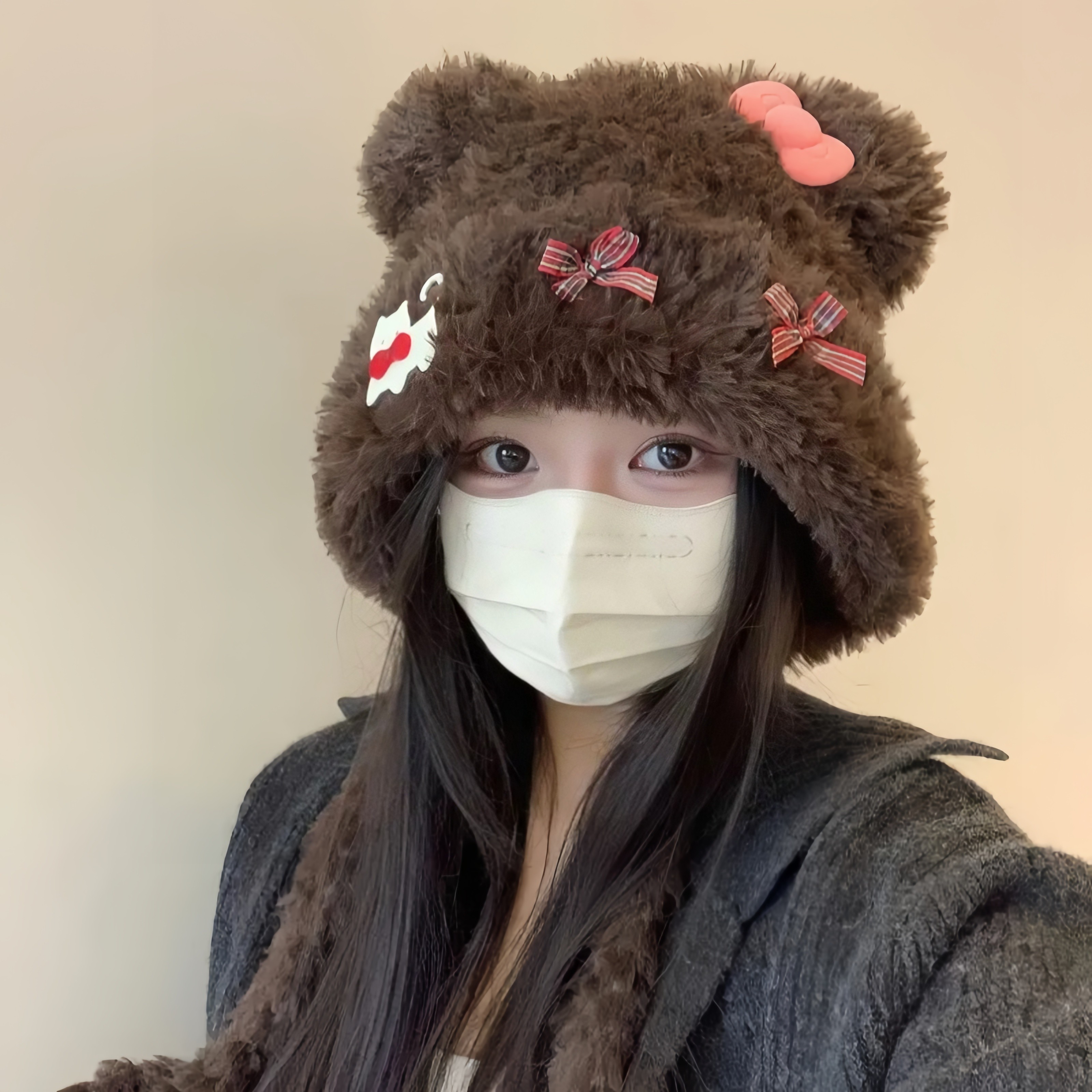 可爱小熊耳朵猫咪蝴蝶结毛绒帽女秋冬季保暖护耳雷锋帽显脸小帽子,淘宝优惠券,粉丝福利购,淘宝优惠卷