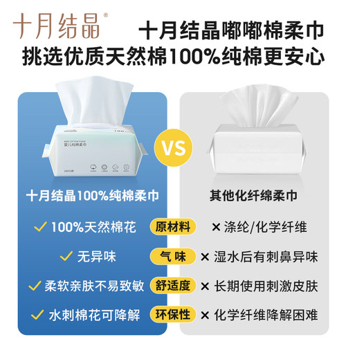 【超值试用】十月结晶婴儿嘟嘟棉柔巾新生宝宝纯棉洗脸巾100抽1包 - 图1