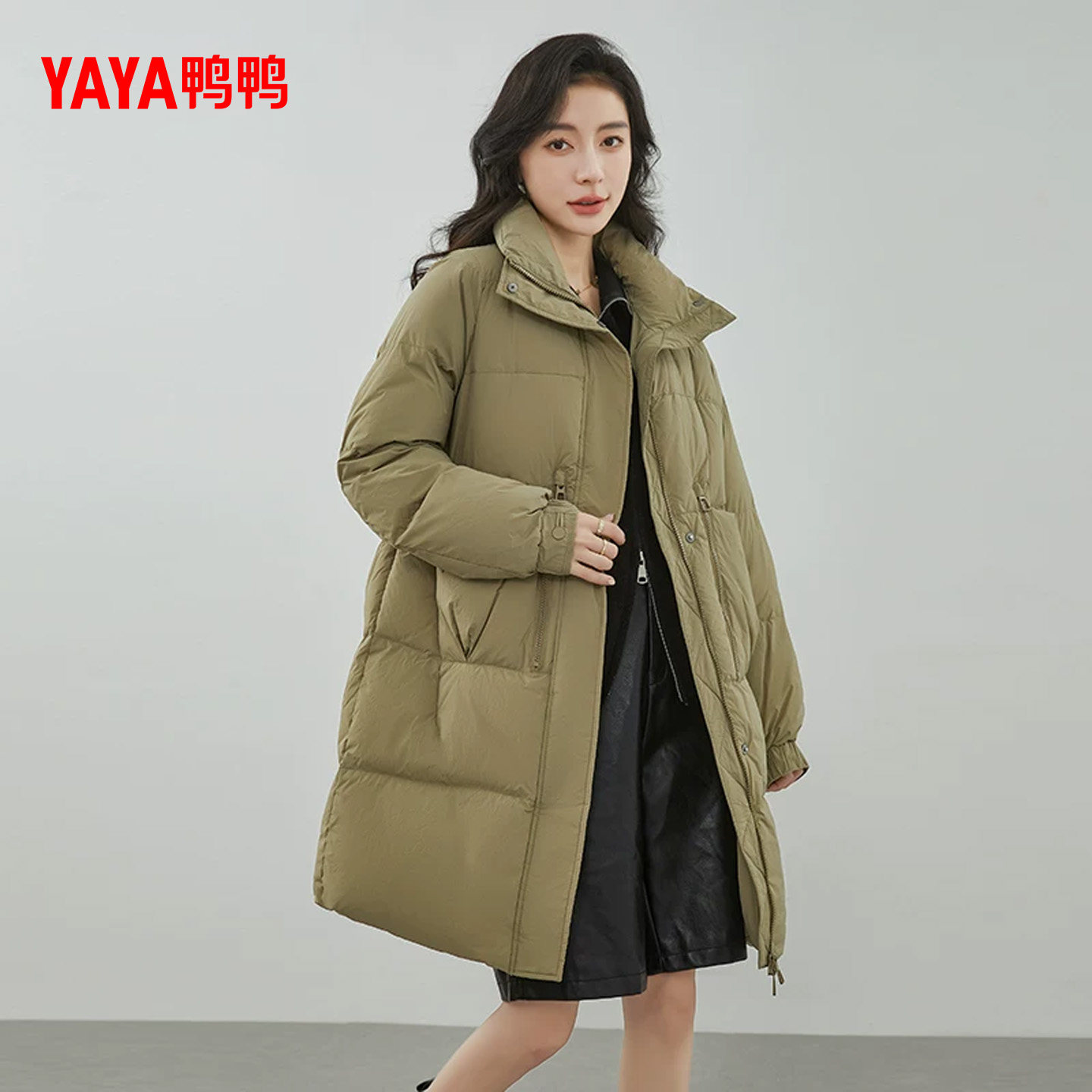 鸭鸭羽绒服女2026年秋冬新款中长款双层立领时尚韩版保暖厚外套W 中领实拍商品图
