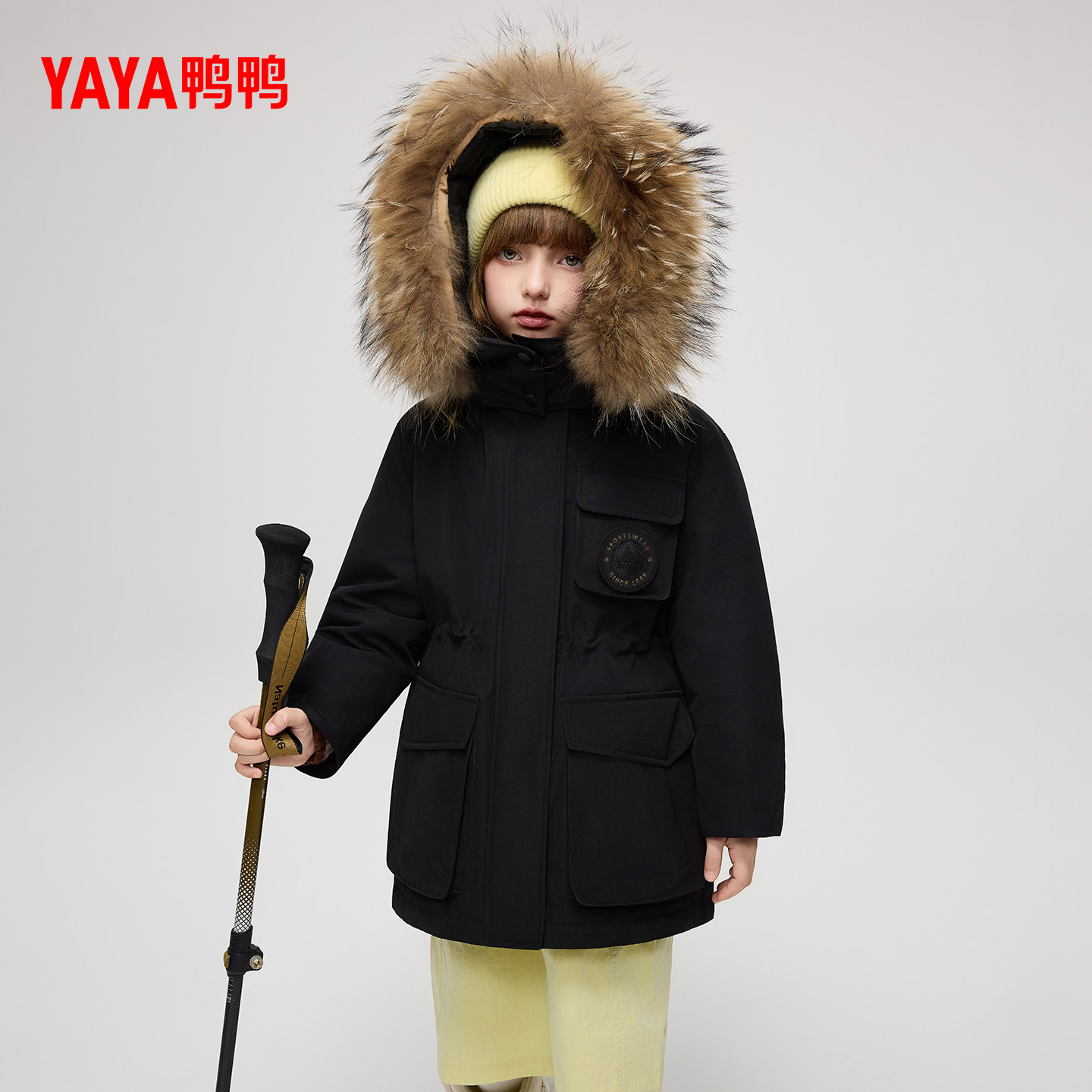 鸭鸭儿童羽绒服2025秋冬新品中大童中长款大毛领男女童保暖外套J,淘宝优惠券,粉丝福利购,淘宝优惠卷