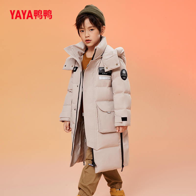 鸭鸭童装男童羽绒服2024冬季新款长款儿童连帽保暖加厚时尚外套WJ