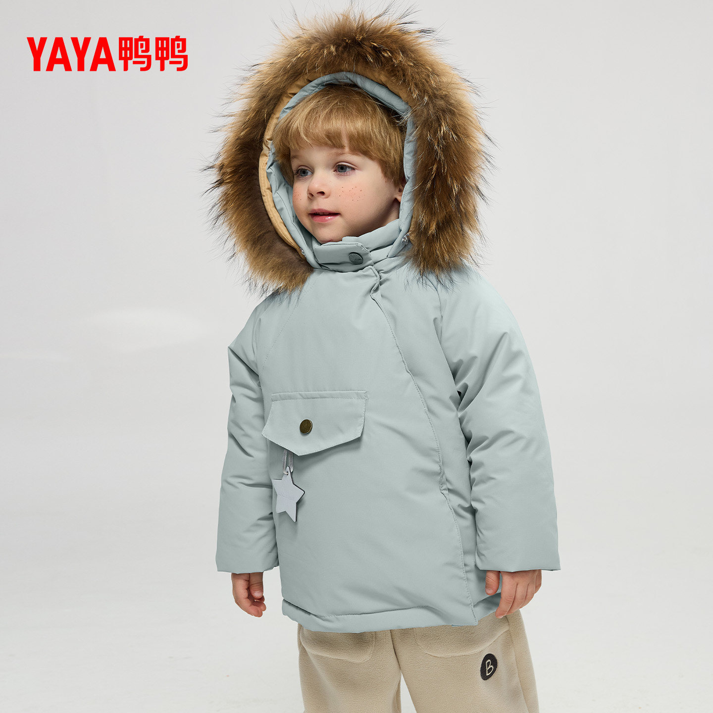 鸭鸭儿童羽绒服2025年冬季新品大毛领连帽立领百搭简约保暖外套F,淘宝优惠券,粉丝福利购,淘宝优惠卷