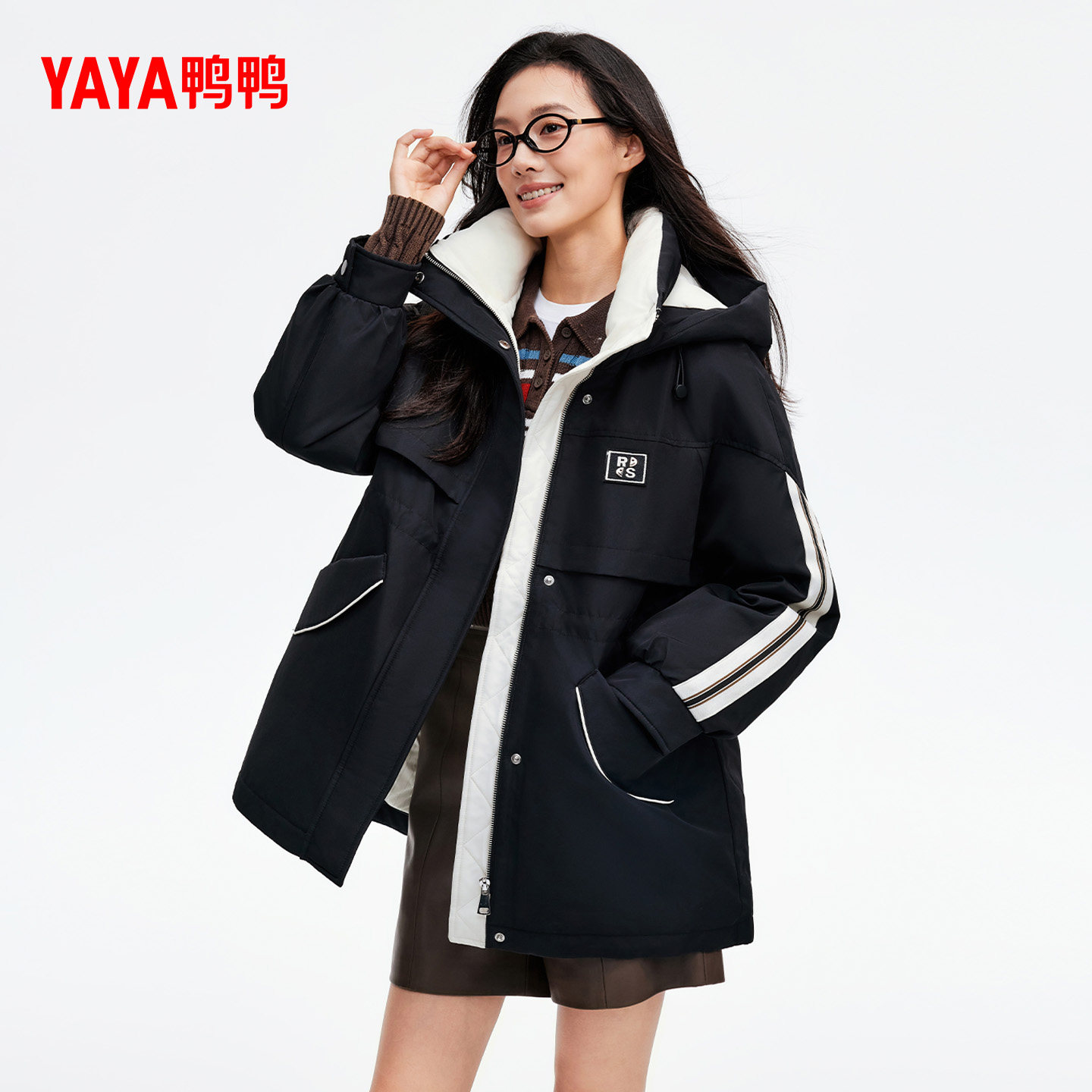 佟丽娅明星同款鸭鸭羽绒服女冬季反季连帽中长款收腰显瘦加厚外套