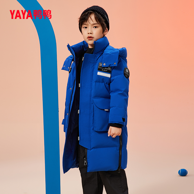 鸭鸭童装男童羽绒服2024冬季新款长款儿童连帽保暖加厚时尚外套WJ