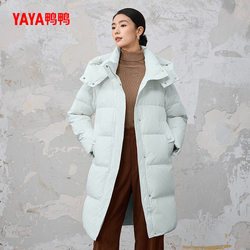 鸭鸭羽绒服女新品2025冬季新品时尚百搭蓬松过膝盖长款连帽厚外套