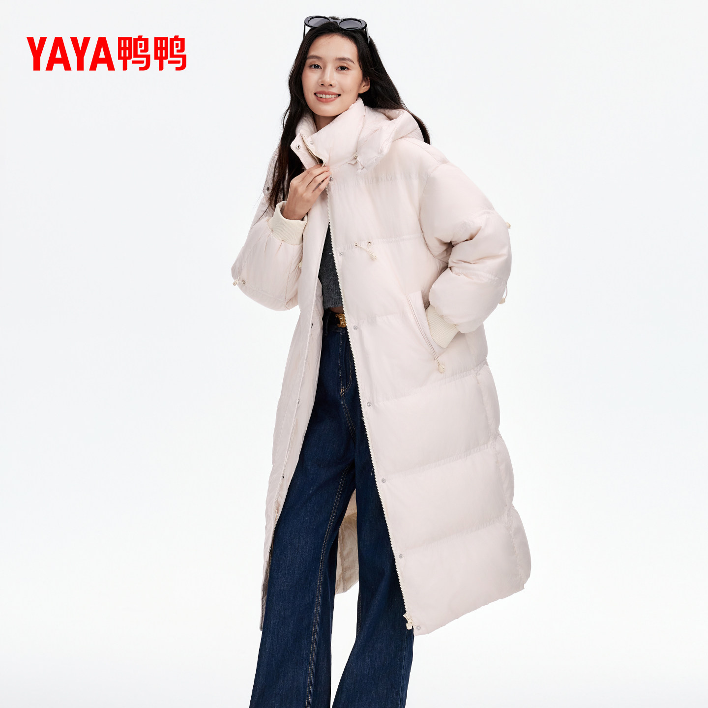 鸭鸭过膝超长羽绒服女2025年冬季面包服韩版宽松鸭绒保暖厚外套Y