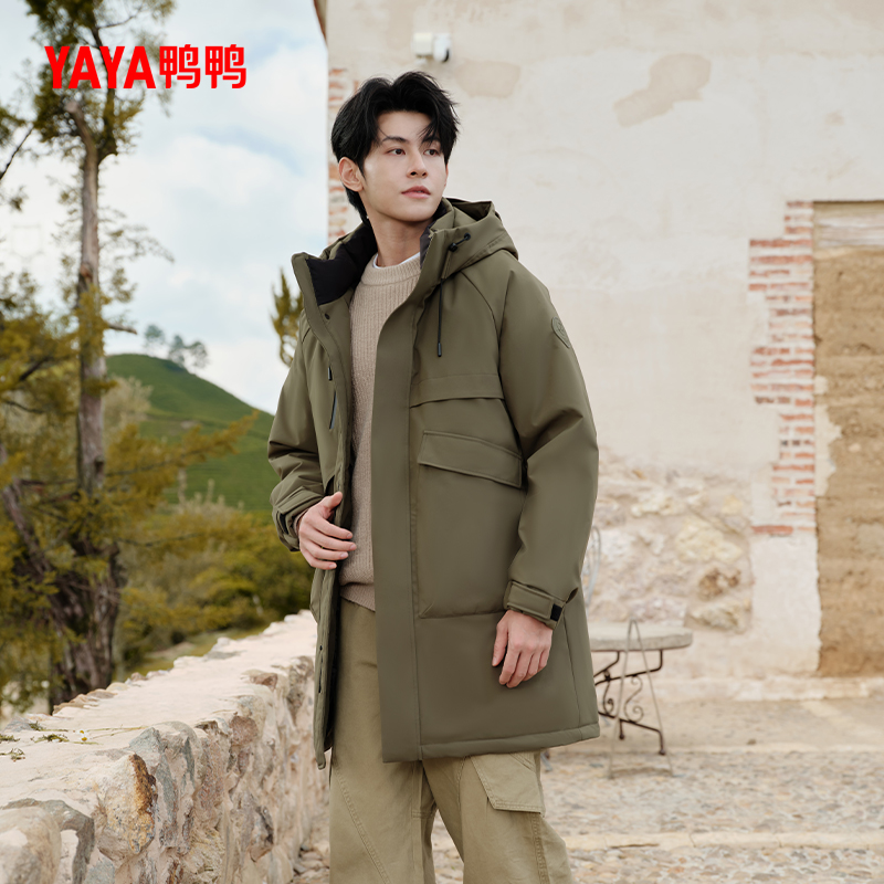 【欧豪同款】鸭鸭羽绒服男女同款2025年冬季休闲连帽中长款外套 - 图3