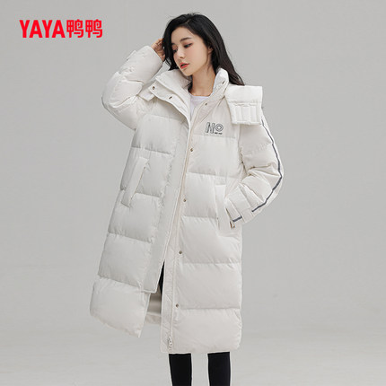 鸭鸭羽绒服女长款2025冬季加厚时尚保暖外套魔术贴设计中长款外套