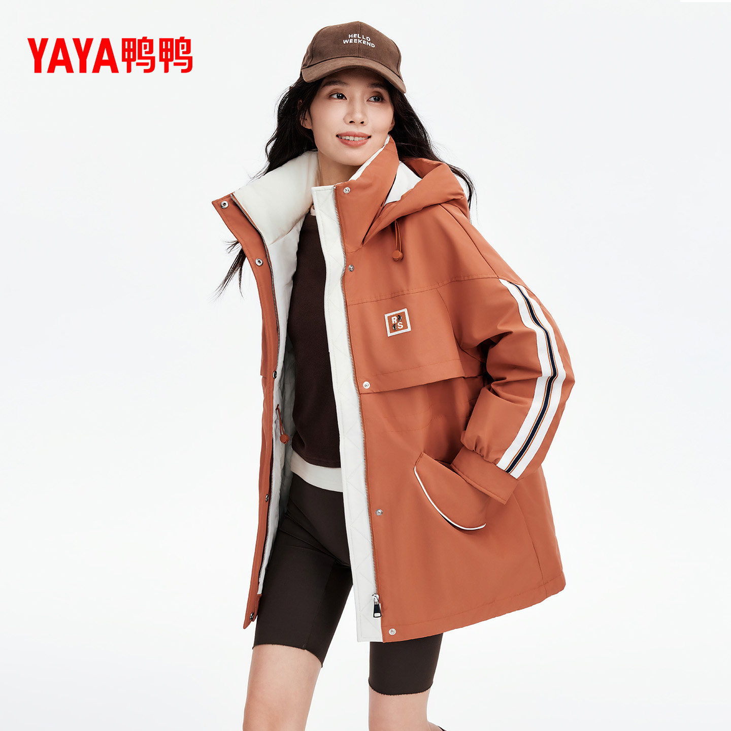 佟丽娅明星同款鸭鸭羽绒服女冬季反季连帽中长款收腰显瘦加厚外套