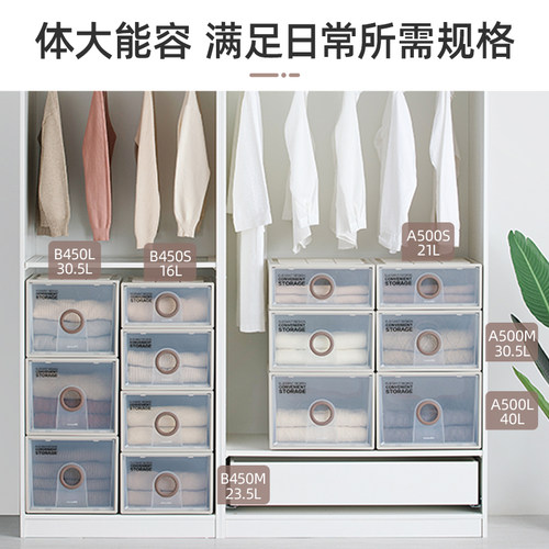 茶花抽屉收纳箱3个装卧室储物柜收纳箱塑料家用可叠放衣橱整理箱 - 图0