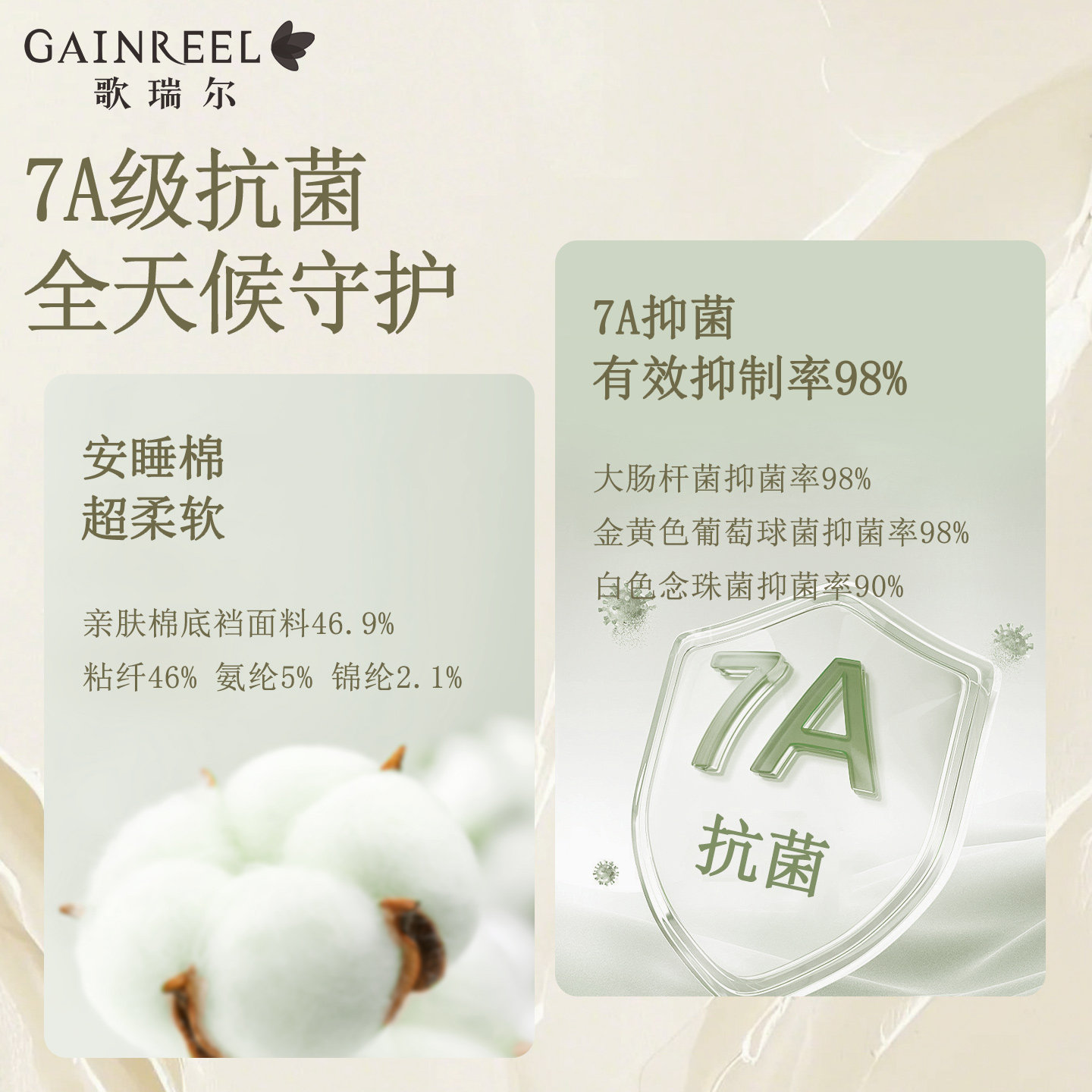 歌瑞尔舒适裸感内裤女中腰7A抑菌底裆透气亲肤一片式不夹臀底裤,淘宝优惠券,粉丝福利购,淘宝优惠卷