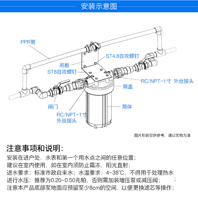 3M前置过滤器AP801家用全屋净水入户大流量5微米精度10寸大胖PP-图2