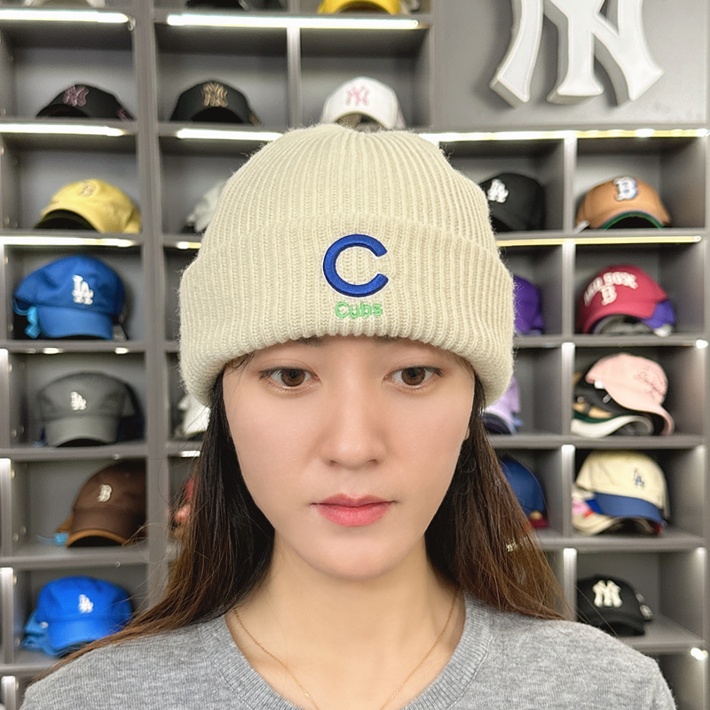 韩国MLB毛线帽24秋冬新款保暖冷帽护耳帽针织帽绒线帽子3ABNM1136 - 图1