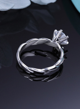 正品莫桑石钻戒女纯银镀白金