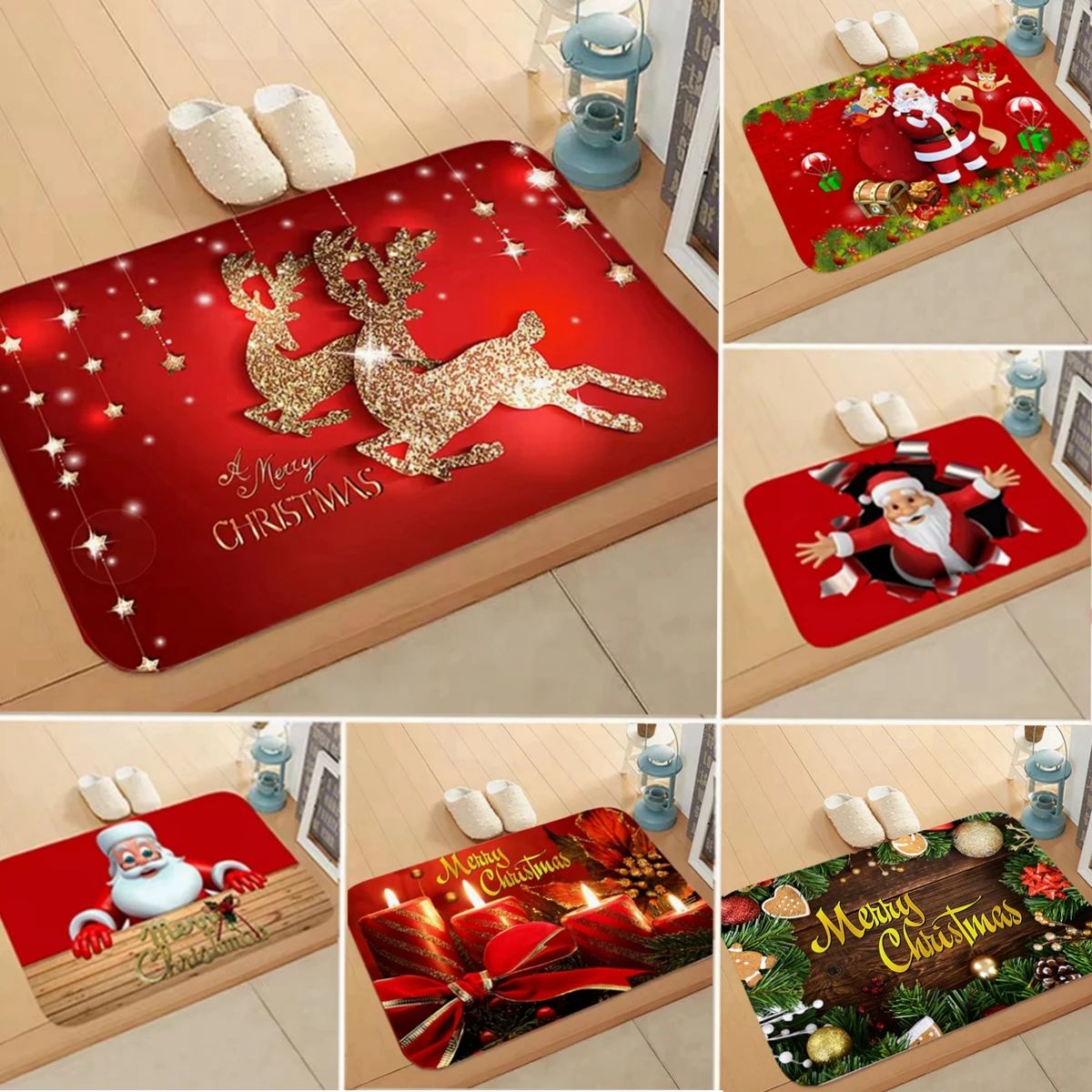 Christmas Door Mat Santa Claus Carpet Marry Christmas Decora - 图0