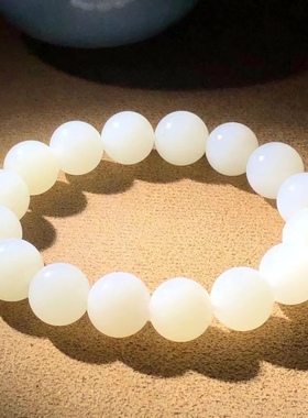 脂白新疆和田玉籽料佛珠手串单颗尺寸12mm白度脂白手链手串佛珠