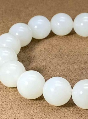 保真正品新疆和田玉籽料羊脂级佛珠手串手链男女款玉珠子单颗13mm
