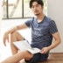 Top dưa 2019 hè mới kiểu Nhật Bản sọc phục vụ nhà phù hợp với quần cotton nam tay ngắn cổ tròn phần mỏng - Bộ Pajama