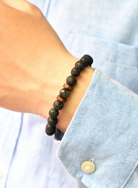 INS风手串火山熔岩石百搭手链珠子手串情侣手镯饰品火山熔岩手链