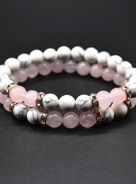 盘古珠宝欧美ins风新款松石钻圈手串粉晶石头珠子手链串珠手饰