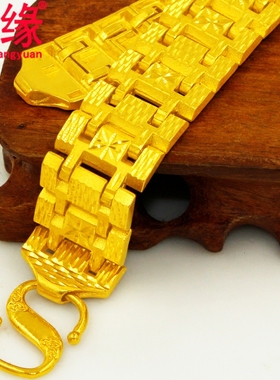 镀沙金男士手链粗宽面镀黄金坦克链大号可加长老公霸气手表链