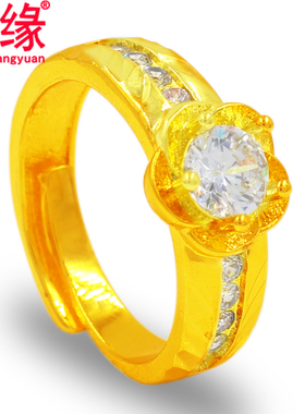 镀黄金戒指男开口情侣对戒老板方戒活口镀沙金人工宝石戒指女