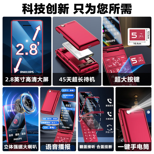 [官方旗舰店]飞利浦2026款翻盖老年机正品超长待机E6515Plus老人手机一键拨号大屏大字大声音电信4G全网通 - 图3