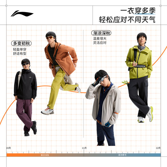 李宁外套男休闲户外骑行登山软壳上衣防风加绒保暖夹克运动风衣