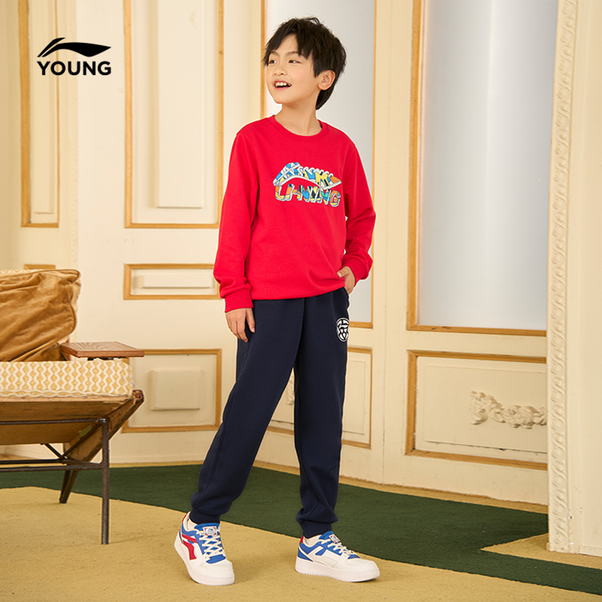 李宁儿童运动裤官方正品秋装男童小大童加绒保暖裤子休闲百搭裤装