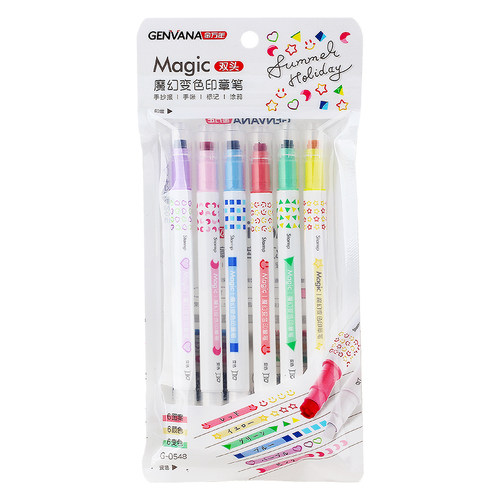 金万年印章笔水彩笔可变色双头盖章爱心微笑星星手帐同学录异形月亮五角星手账荧光笔图案画报笔 - 图0