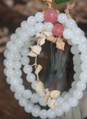 新疆籽料羊脂白玉佛珠手链