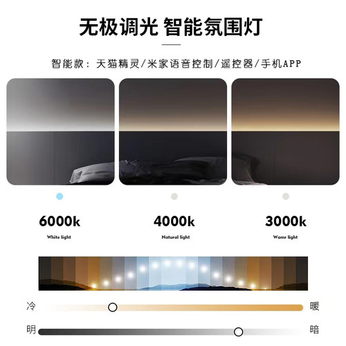卧室床头灯带背景墙嵌入式线性灯护墙板LED灯条明装智能氛围灯带 - 图2