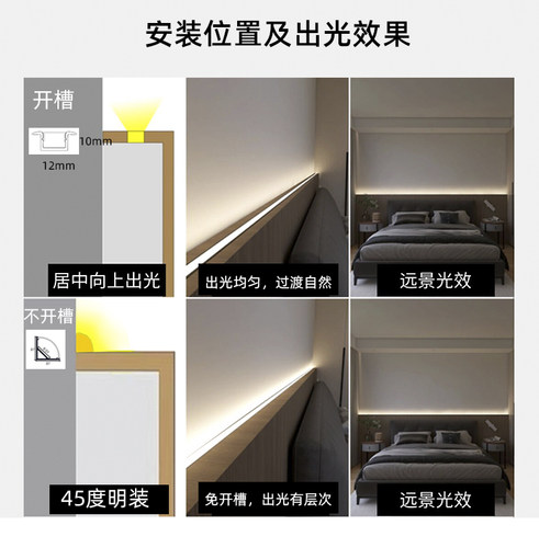 卧室床头灯带背景墙嵌入式线性灯护墙板LED灯条明装智能氛围灯带 - 图0