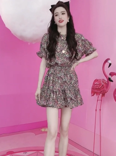 Модный шифоновый комбинезон, штаны, футболка, корсет, платье, юбка, подходит для подростков, цветочный принт, короткий рукав