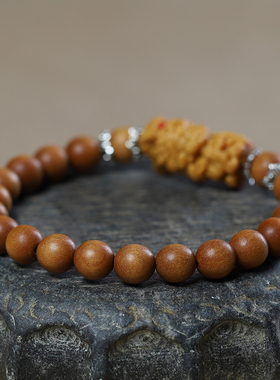 檀香木手串雕刻妈祖配饰木雕手链