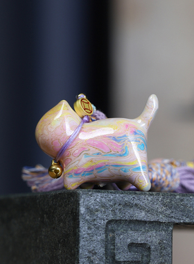 原创设计飘漆猫咪手工编织挂件