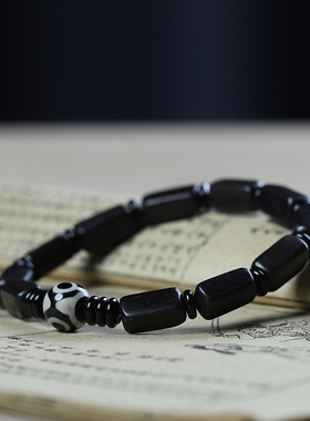 紫光檀民族风长方块珠天珠手串