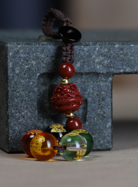 朱砂五路财神生肖龙守护钥匙扣