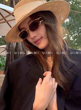 新款银框茶色镂空墨镜女圆脸