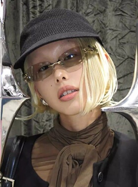 赖伟明同款复古无框长方形前卫时髦墨镜五角星Y2K科技酷太阳眼镜