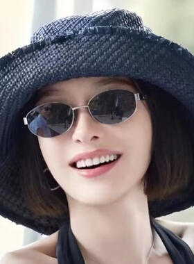 谭松韵同款复古老钱风墨镜女高级感金属旅游椭圆太阳眼镜防紫外线