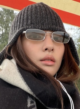 JENNIE同款金属窄框墨镜女复古浅棕老钱风高级感长方形太阳眼镜男