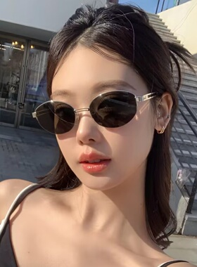 韩版老钱风半框复古金属猫眼墨镜女春夏防紫外线太阳镜高级感防晒