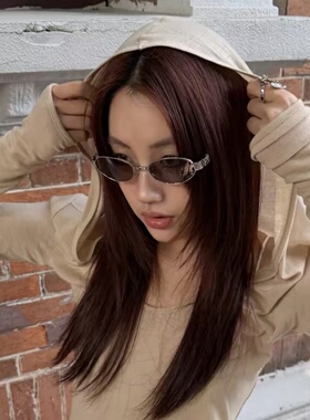 韩版辣妹Y2K复古老钱风墨镜男女个性椭圆金属高级感防晒太阳眼镜