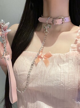 小狗项圈情调小狗骨头项圈女情调小狗牵引绳choker颈链皮革puppy