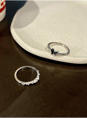 黑色锆石蝴蝶戒指女ins小