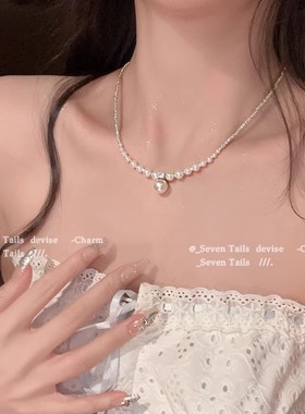 轻奢风珍珠碎银子项链女个