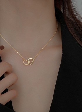 日韩极简钛钢爱心双扣项链