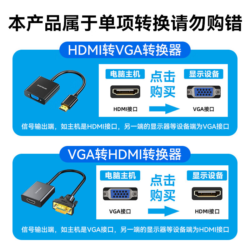 胜为hdmi转vga转换器vja接头DC-101显示器dp高清连接线HV-602